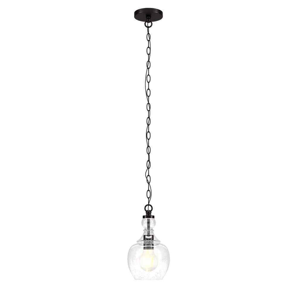 Meyer&Cross Verona 1-Light Blackened Bronze Pendant with Seeded Glass Shade