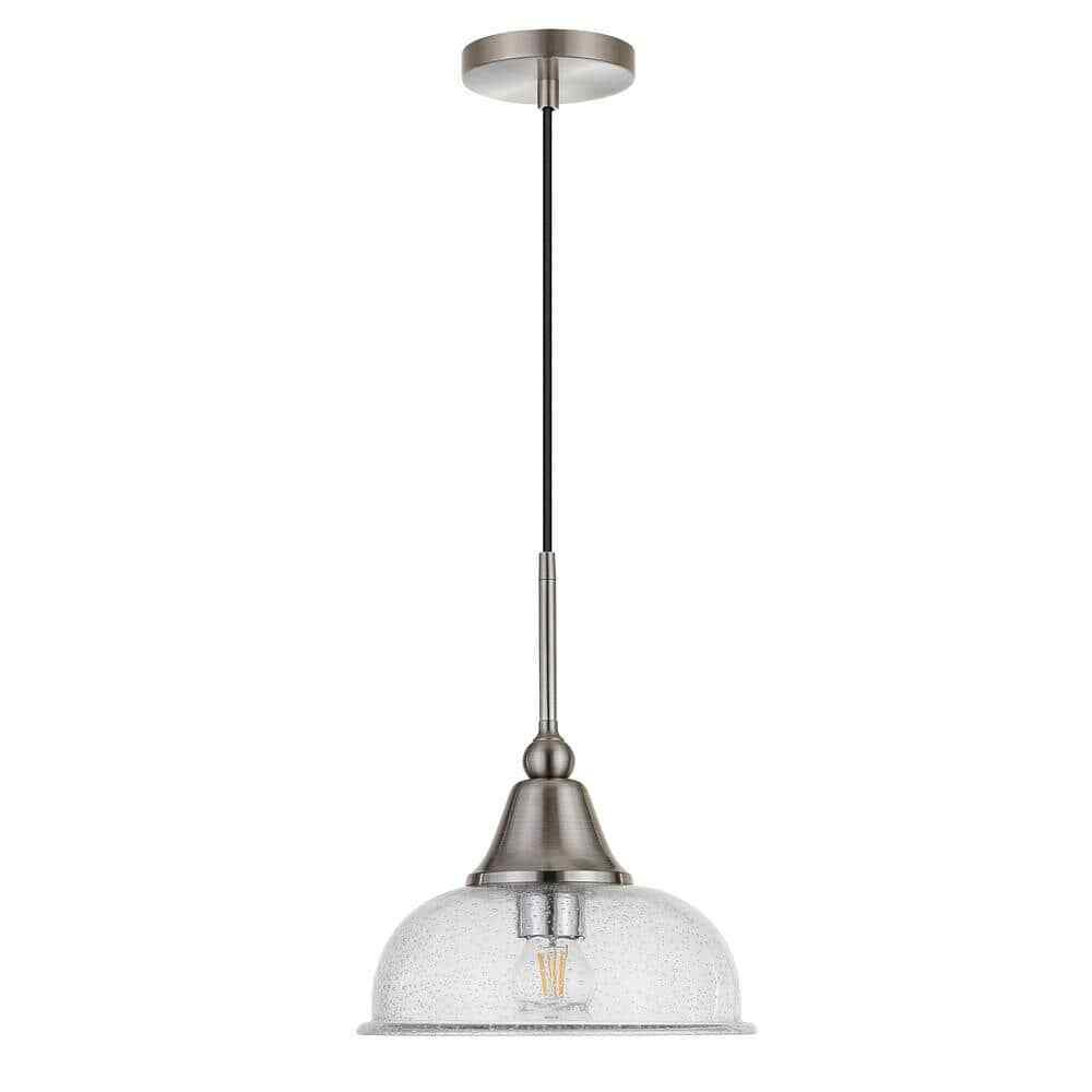 Meyer&Cross Magnolia 1-Light Brushed Nickel Single Pendant w/ Seeded Glass Shade
