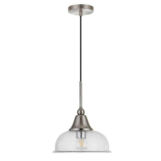 Meyer&Cross Magnolia 1-Light Brushed Nickel Single Pendant w/ Seeded Glass Shade