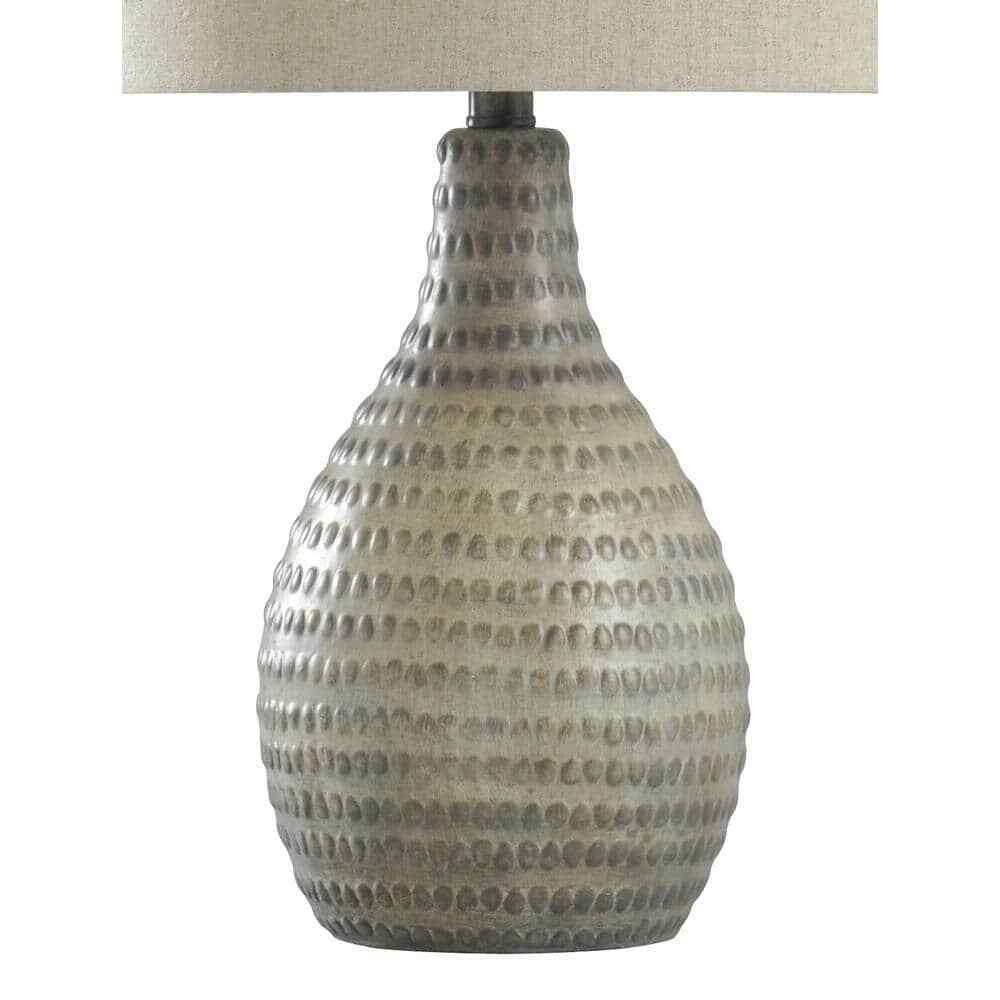 StyleCraft 25.5 in. French Oak Table Lamp with White Hardback Fabric Shade