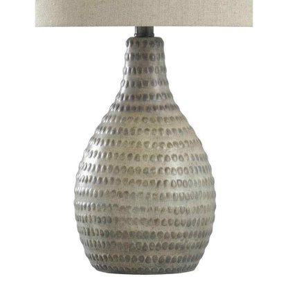 StyleCraft 25.5 in. French Oak Table Lamp with White Hardback Fabric Shade