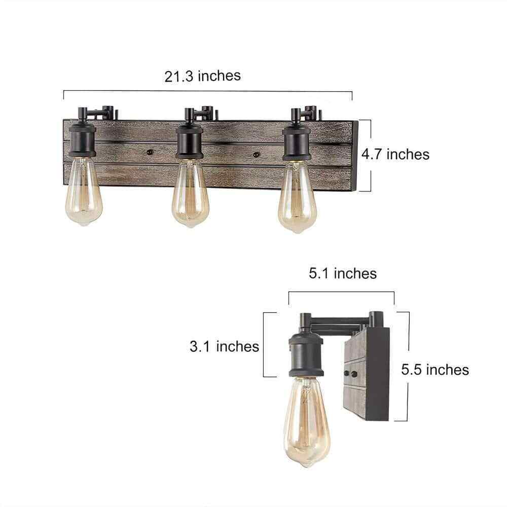 LNC Farmhouse Wood Bathroom Vanity Light 3-Light Rustic Dark Brown Wall Sconce
