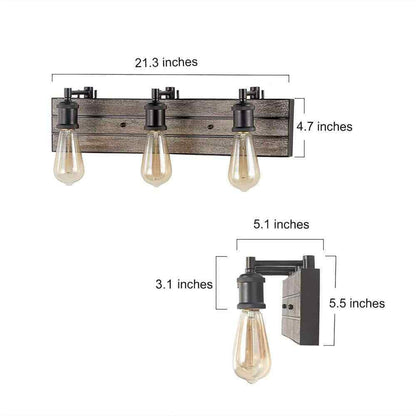 LNC Farmhouse Wood Bathroom Vanity Light 3-Light Rustic Dark Brown Wall Sconce