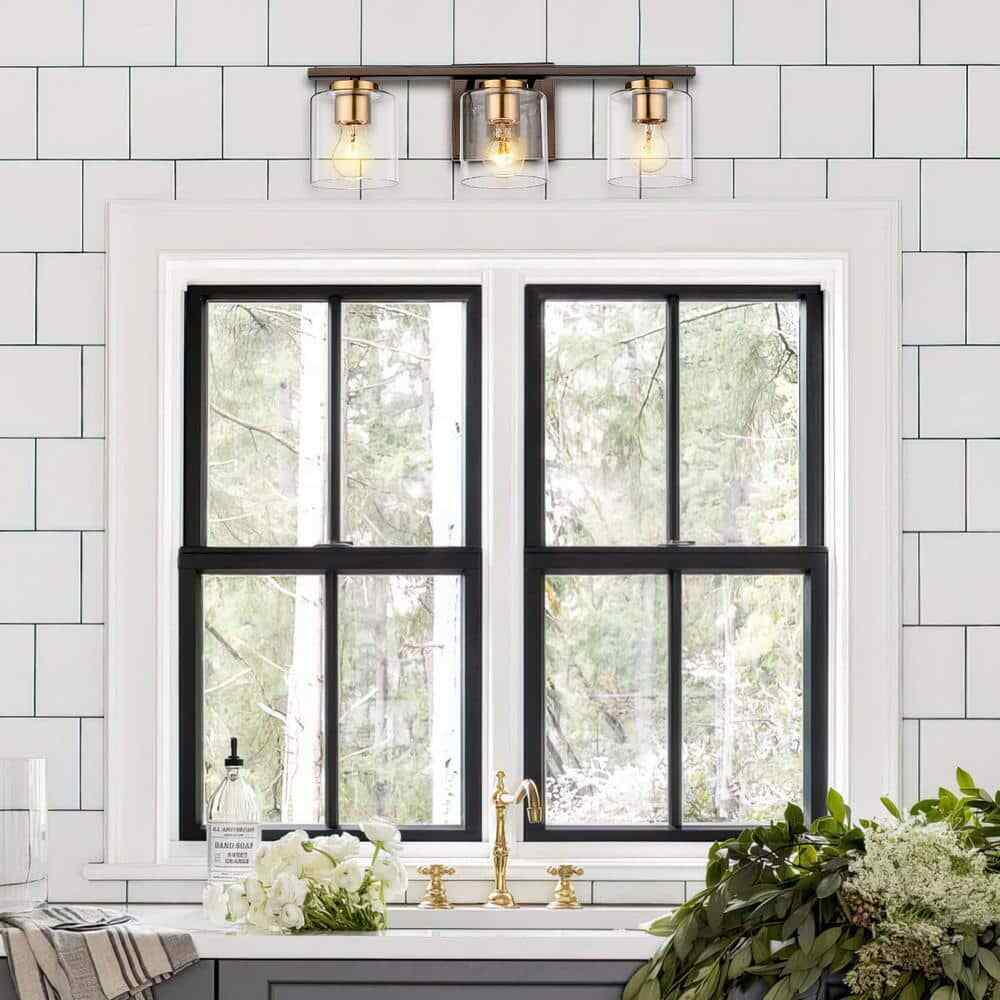 JAZAVA 20.9 in. 3Oil Rubbed Bronze and Gold Finish Vanity Light w/ Glass Shade