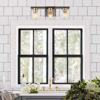JAZAVA 20.9 in. 3Oil Rubbed Bronze and Gold Finish Vanity Light w/ Glass Shade