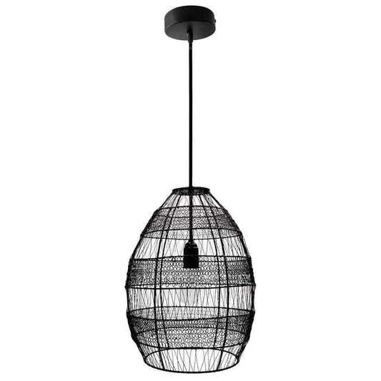 River of Goods 1-Light Black Pendant with Oversized Woven Shade