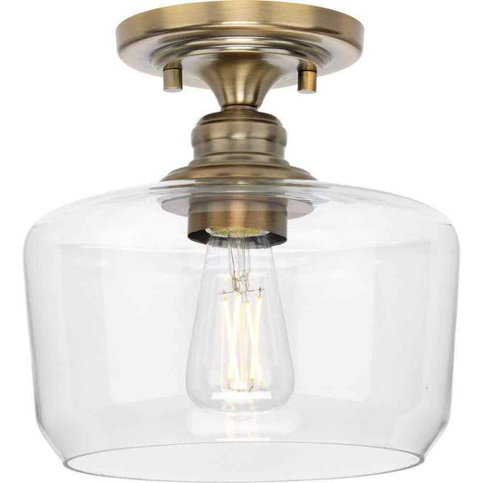 Progress Lighting Aiken Collection 1-Light Vintage Brass Clear Glass Mount Light