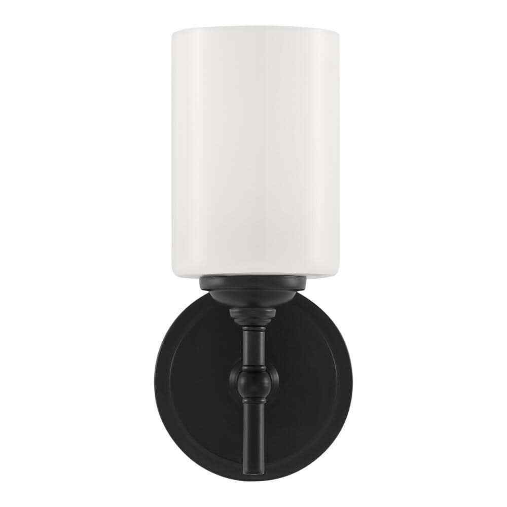 Home Decorators Collection Ayelen 1-Light Black Wall Sconce Opal White Glass