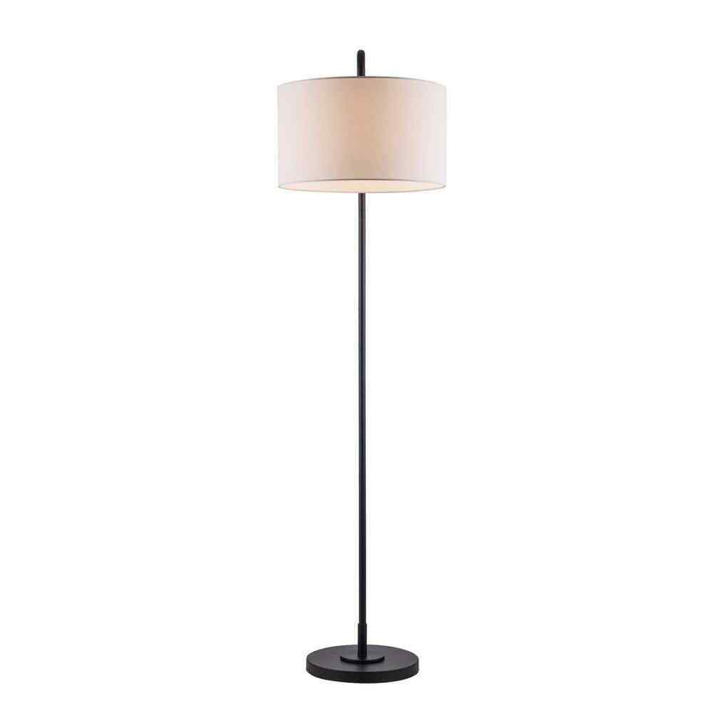 Hampton Bay Wythe 1-Light Black Downbridge Floor Lamp w/ Fabric Drum Shade