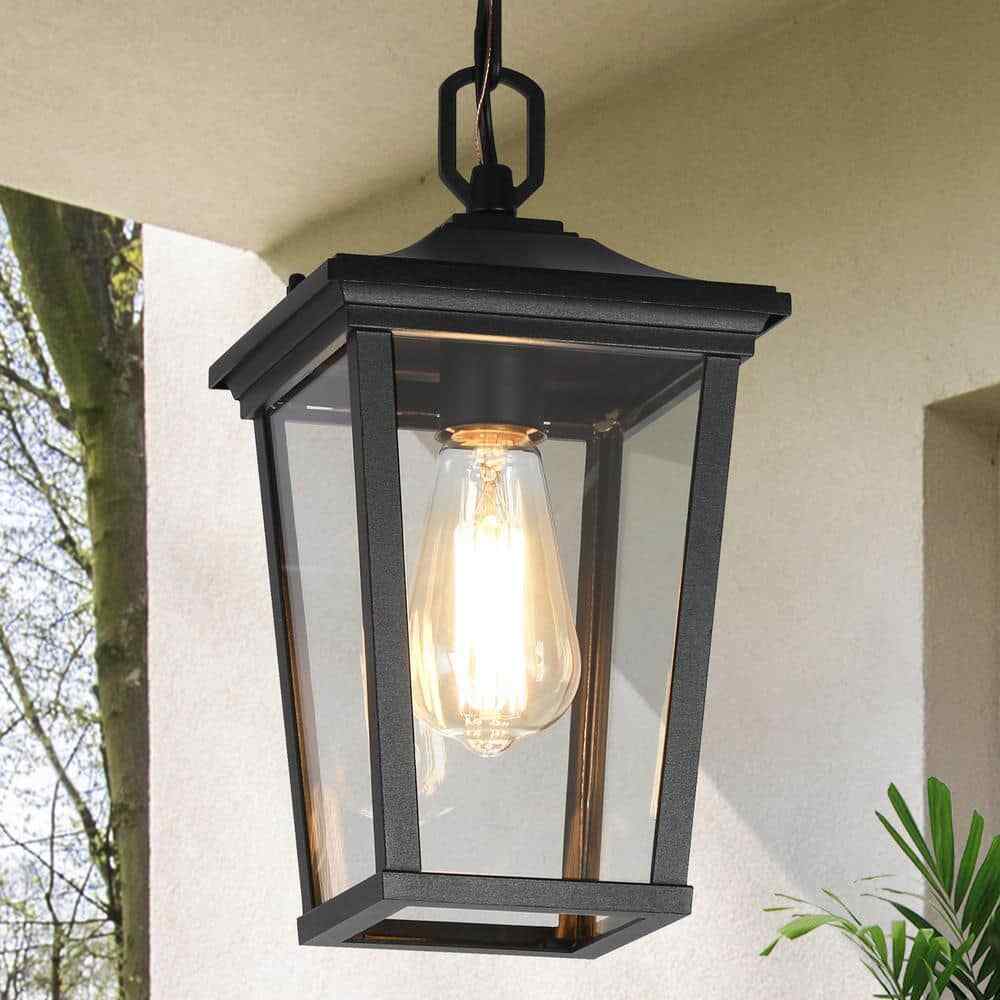 LNC Modern Black Outdoor Pendant Coastal Hanging Lantern w/ Clear Glass Shade