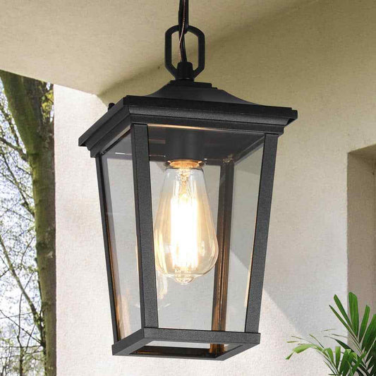 LNC Modern Black Outdoor Pendant Coastal Hanging Lantern w/ Clear Glass Shade