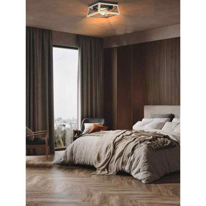 Hukoro Mousse 12 in. W 2-Light Flush Mount w/ Matte Black Finish and Oak Accents
