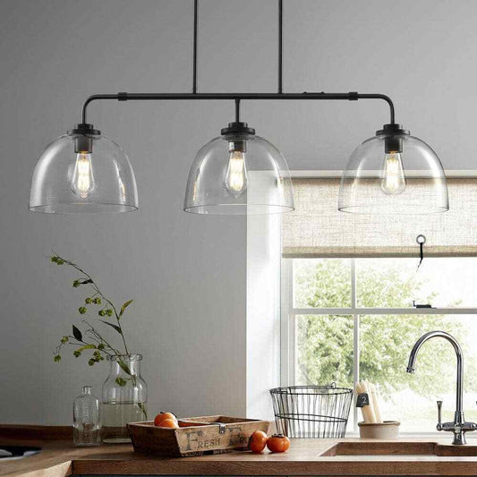 KAISITE 3-Light Black Shaded Pendant Light w/ Transparent Glass Shade
