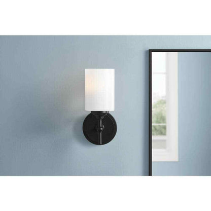Home Decorators Collection Ayelen 1-Light Black Wall Sconce Opal White Glass