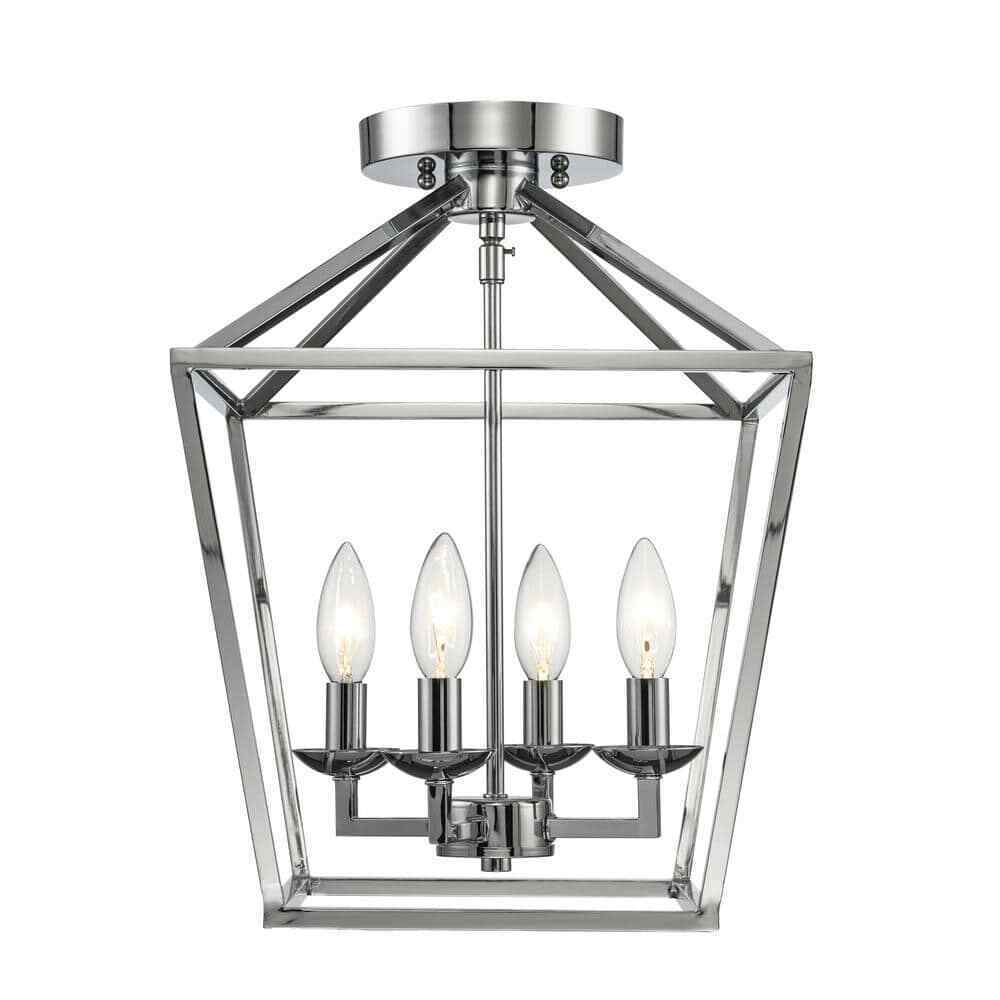 Home Decorators Weyburn 16.5 in 4-Light Polished Chrome Lantern Semi-Flush Mount