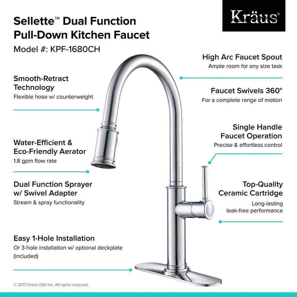 KRAUS Sellette Single-Handle Pull-Down Sprayer Faucet w/ Dual Function Sprayhead