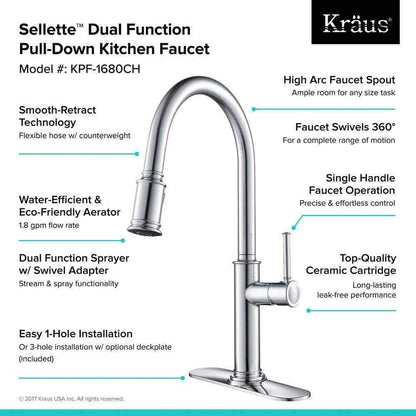 KRAUS Sellette Single-Handle Pull-Down Sprayer Faucet w/ Dual Function Sprayhead