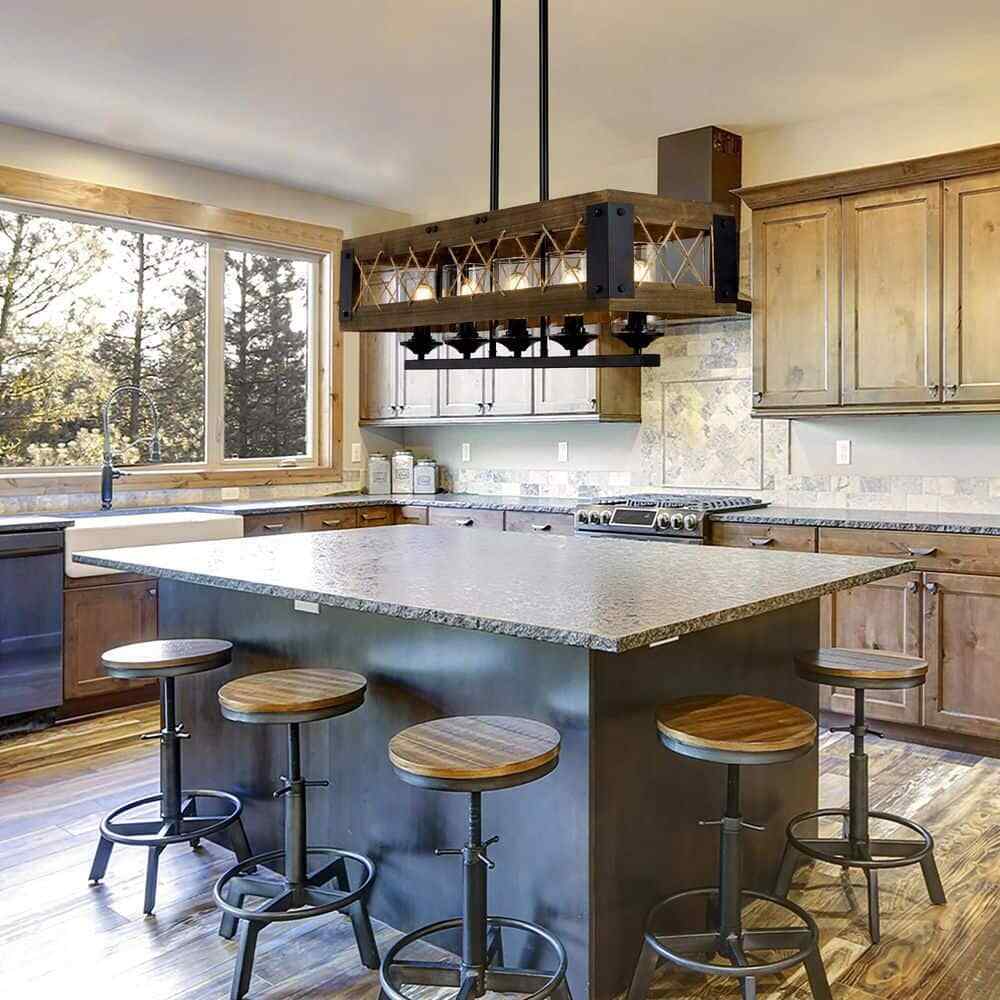 LNC Modern Farmhouse 32 in. W Black Rectangular 5 Light Dining Room Chandelier