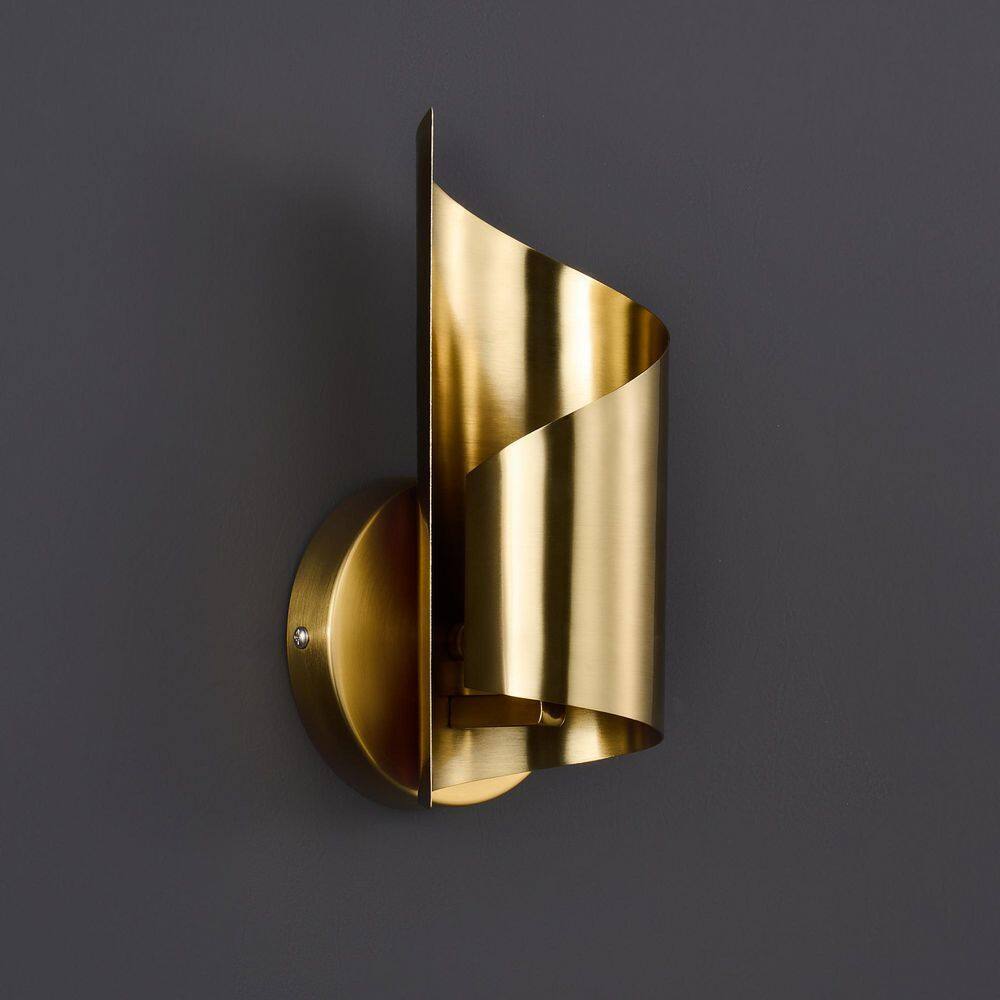 Merra 1-Light Gold Modern Wall Sconce Light Fixture with Novelty Scroll Shade