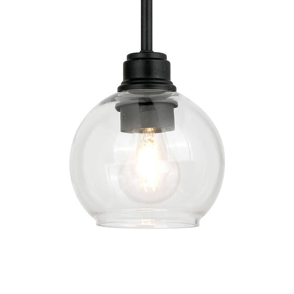 Hampton Bay Florabelle 6 in. Mini-Pendant Matte Black Clear Globe Glass Shade