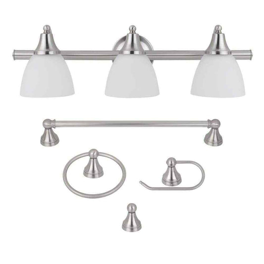 Globe Electric Estorial 3-Light Vanity  w/ Frosted Glass Shades Bath Set 5-Piece