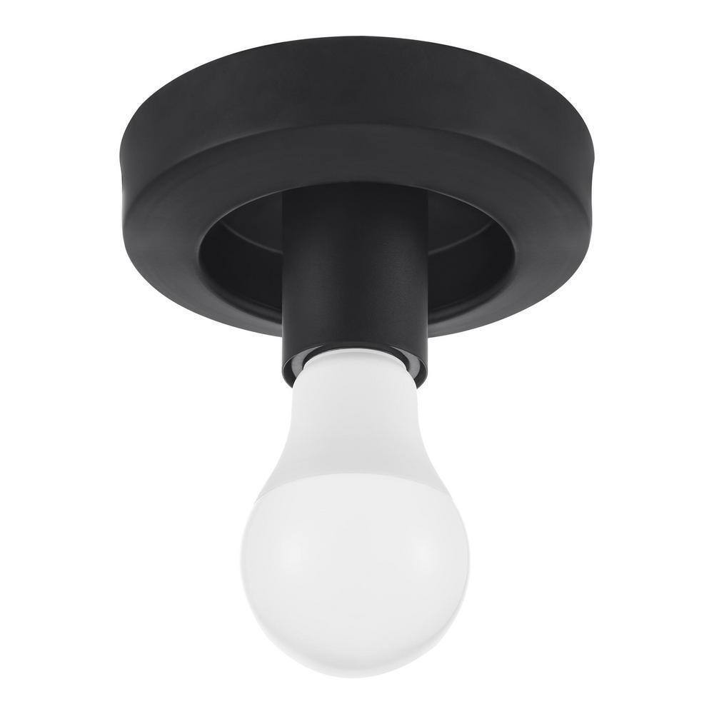 Hampton Bay Walsh 8 in. 1-Light Black Flush Mount with Prismatic Glass Shade