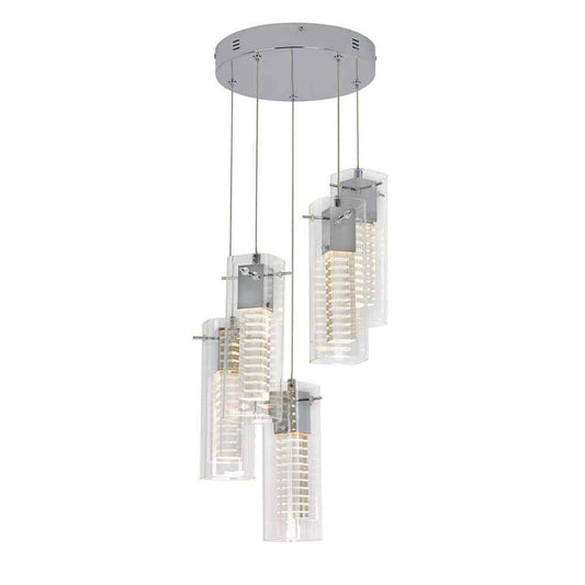 Artika Hologram 5 Light Chrome Modern LED Pendant Light Fixture Kitchen Dining