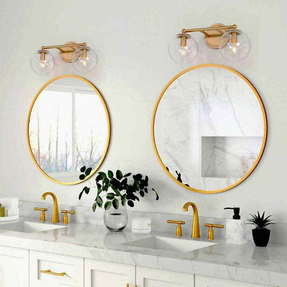 Uolfin Modern Globe Bathroom 2-Light Brass Gold Round Wall Sconce Light
