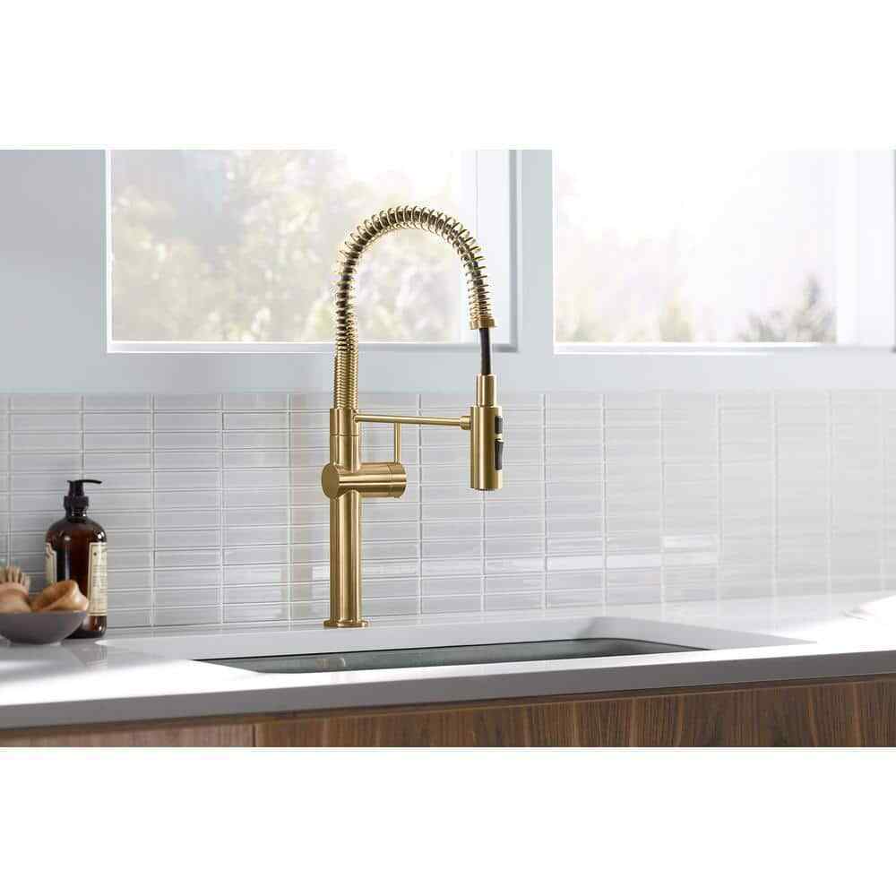 KOHLER Crue Single-Handle Pull-Down Sprayer Faucet, Vibrant Brushed Modern Brass