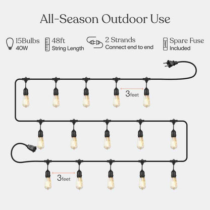 Brightech Ambience Pro 15-Light 48 ft. Outdoor Plug-in Incandescent String-Light