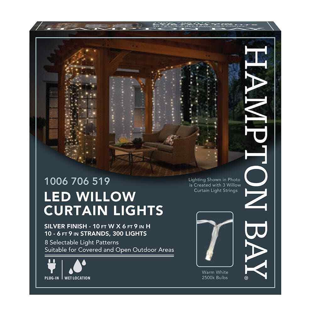 Hampton Bay Outdoor/Indoor 10 ft.LED 10 Strand Willow Curtain String Light