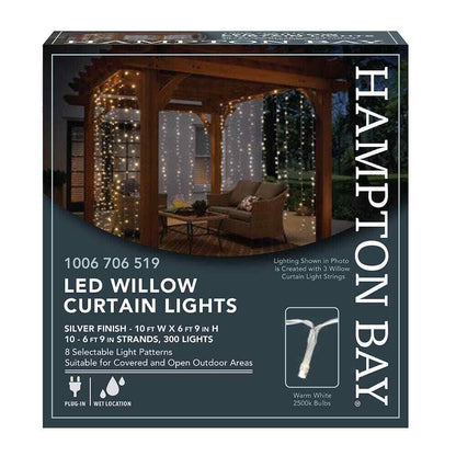 Hampton Bay Outdoor/Indoor 10 ft.LED 10 Strand Willow Curtain String Light