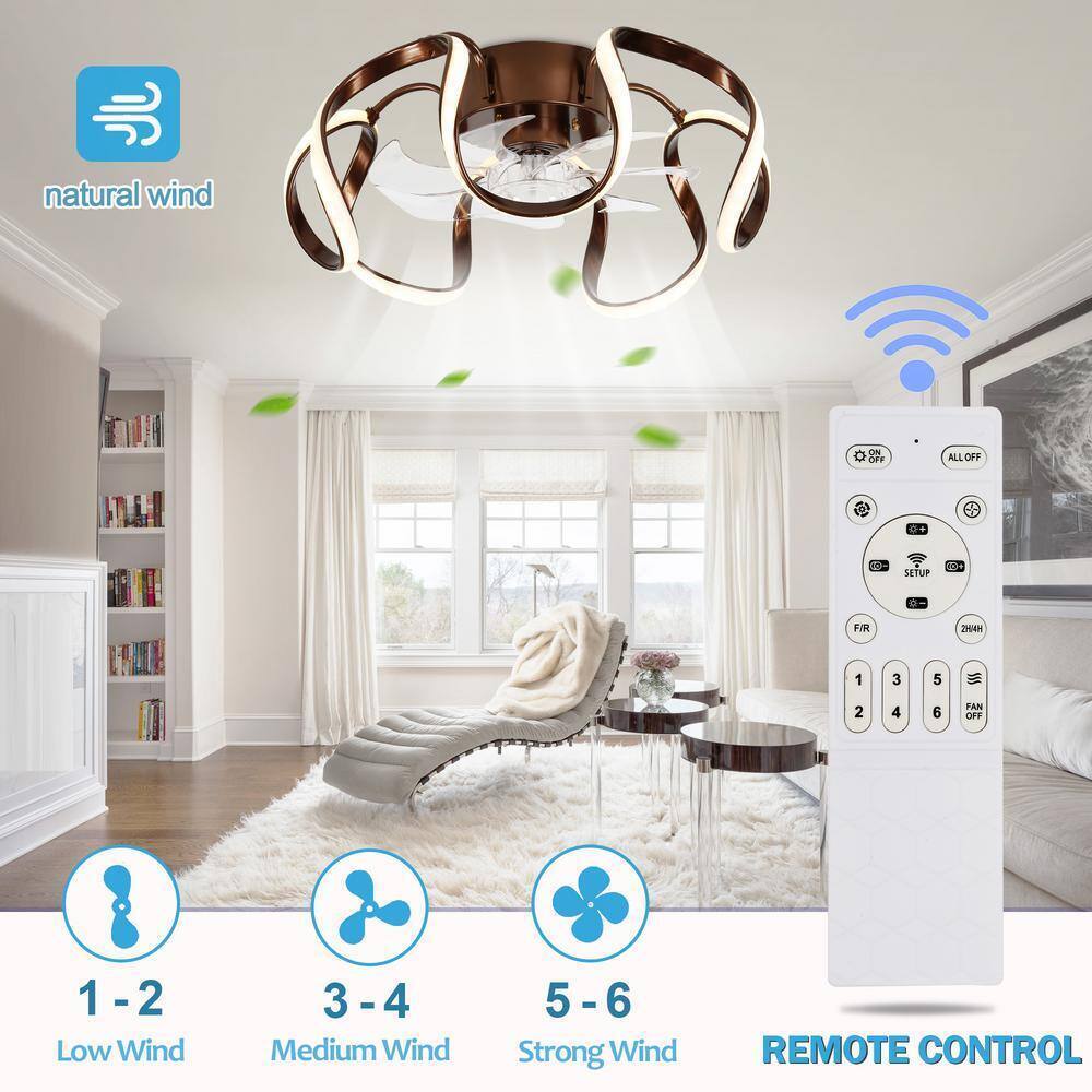 Oaks Aura LED Indoor Brown Modern Flush Mount Ceiling Fan Light APP and Remote