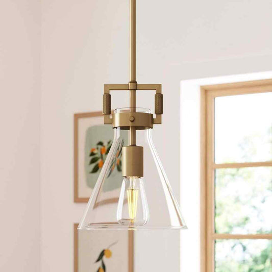 Nathan James Vincent Gold Modern Pendant Light Fixture w/ Adjustable Metal Stem