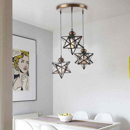OUKANING 12 in. Brown Antique Moravian Star Pendant Light w/ Metal Glass Shade