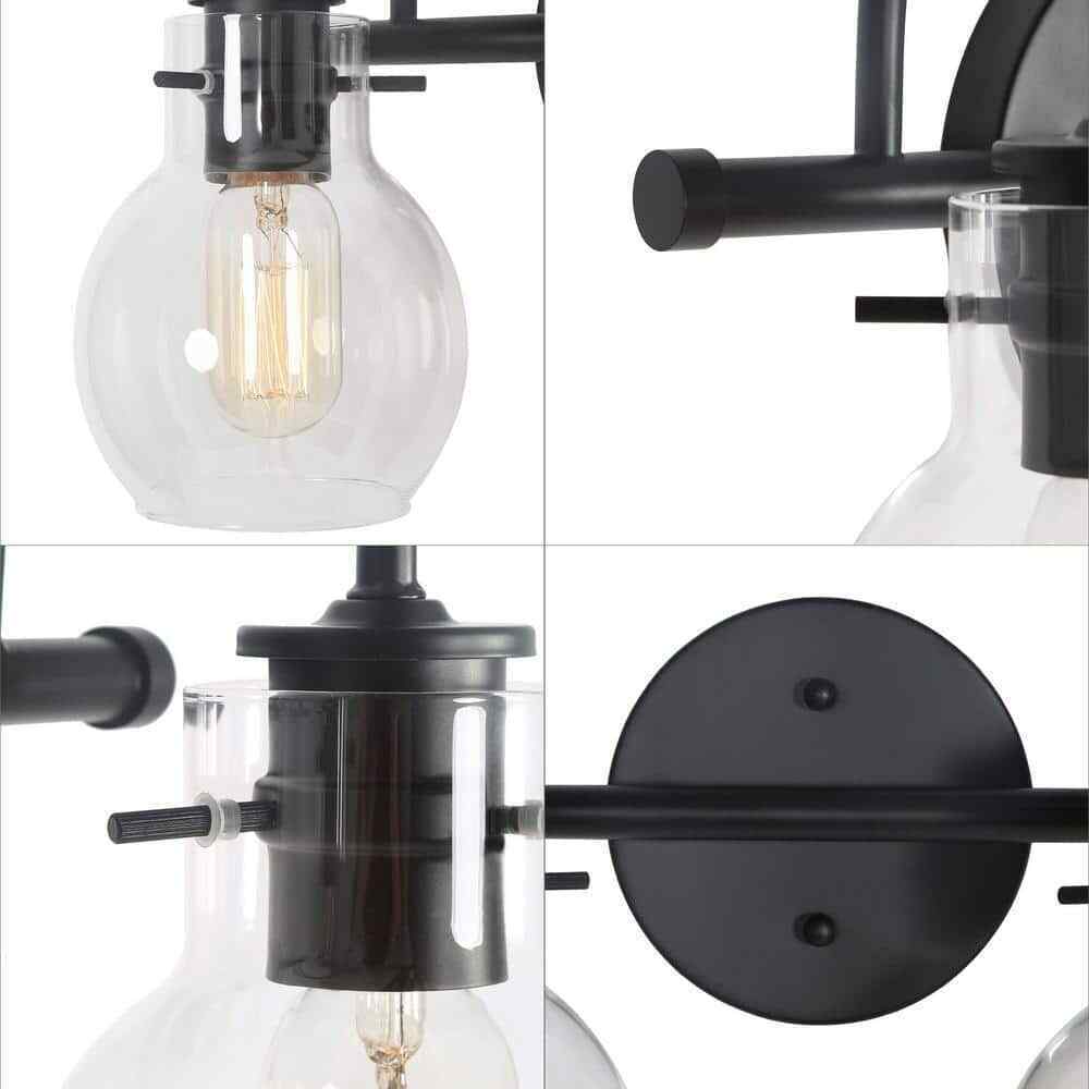 LNC 13 in. 2-Light Modern Black Arched Mirror Vanity Light w/ Globe Glass Shades