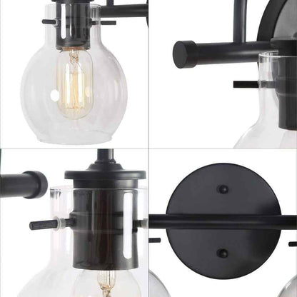 LNC 13 in. 2-Light Modern Black Arched Mirror Vanity Light w/ Globe Glass Shades