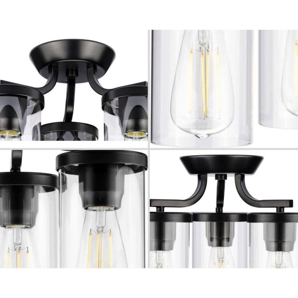 Progress Lighting Lassiter 13 in. Black 3-Light Semi-Flush Mount