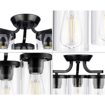 Progress Lighting Lassiter 13 in. Black 3-Light Semi-Flush Mount