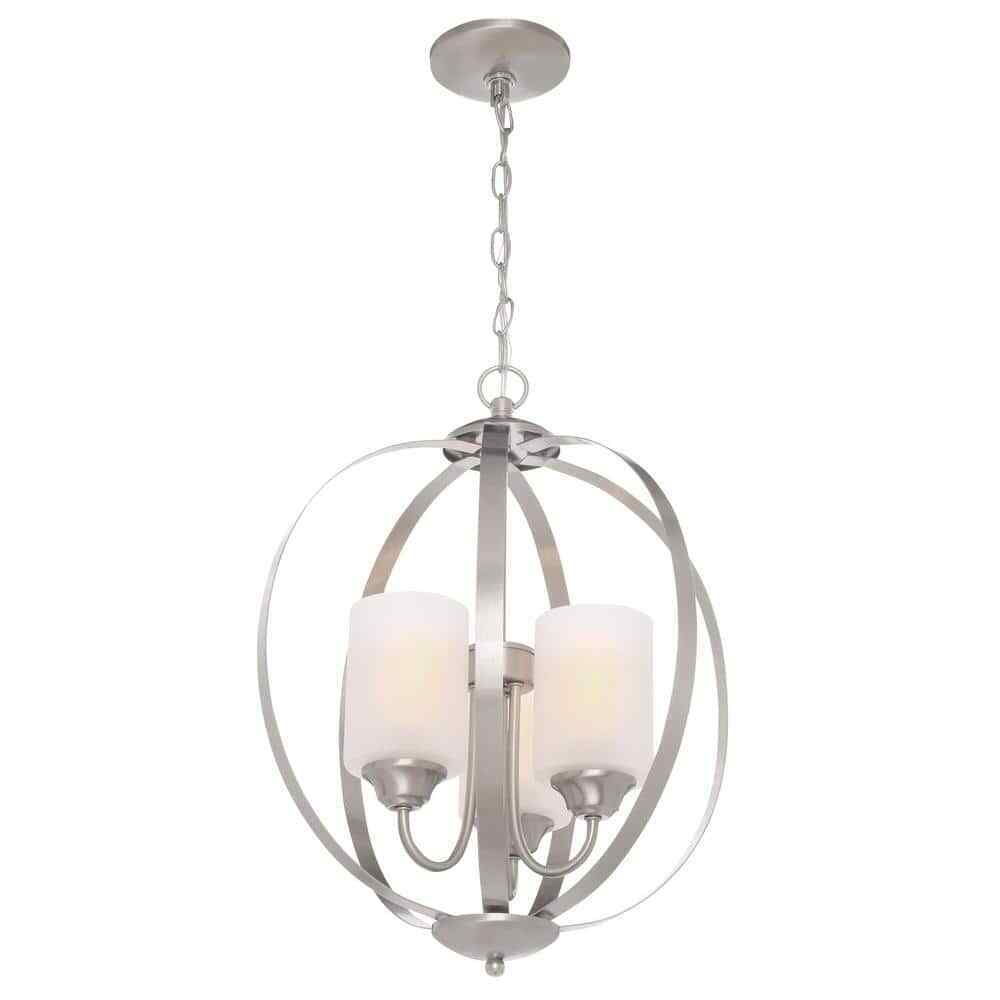 Hampton Bay Findlay 3-Light Brushed Nickel Chandelier w/ Etched White Glass