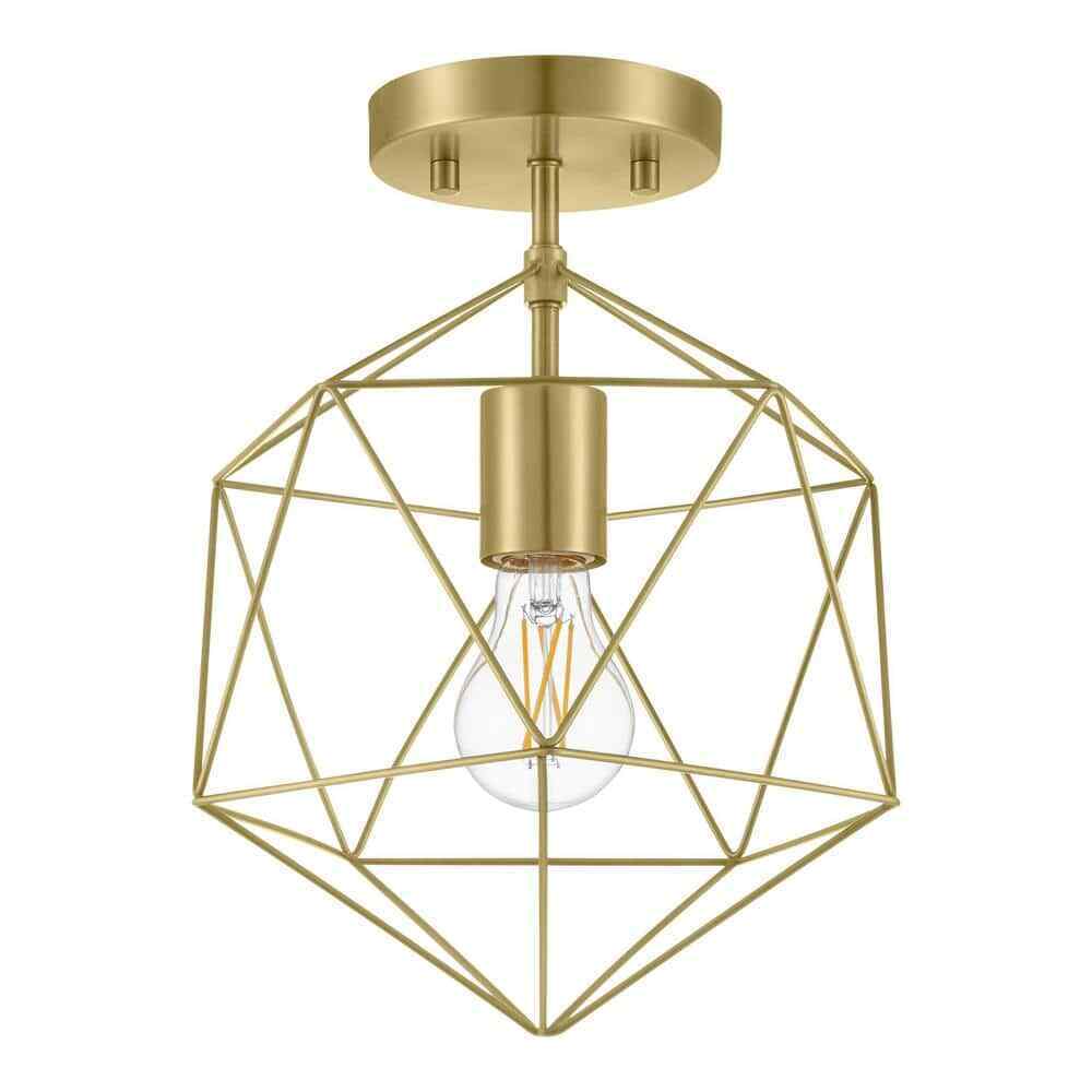 Hampton Bay Winfield 9.5 in. 1-Light Gold Semi-Flush Mount Ceiling Light Fixture