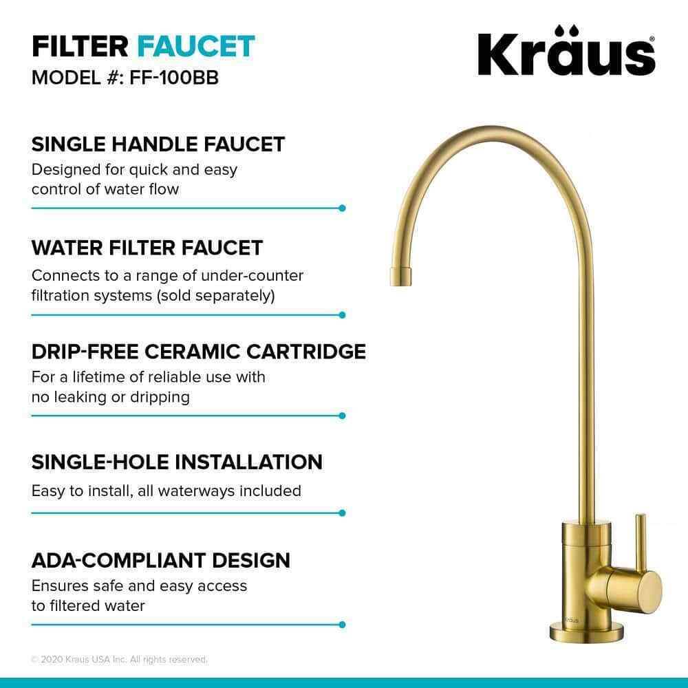 KRAUS Purita Single Handle 100% Lead-Free Beverage Faucet in Brushed Brass