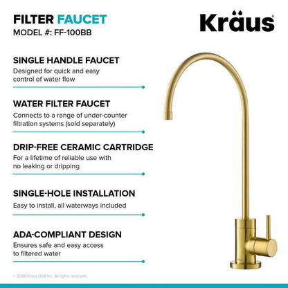 KRAUS Purita Single Handle 100% Lead-Free Beverage Faucet in Brushed Brass