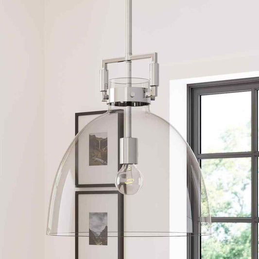 Nathan James Leigh Chrome Indoor Ceiling Hanging Pendant Light w/ Clear Glass