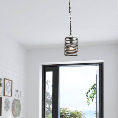 LNC Modern Drum Cage Pendant Classic 1-Light 7.1 in. Brushed Dark Gray Pendant