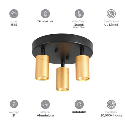 Vidalite Shura 9.8 in. 21-Watt 3-Bulb Gold Modern Integrated LED Flush Mount