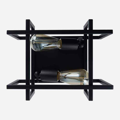 Merra 12 in. 2-Light Matte Black Open Geometric Frame Flush Mount