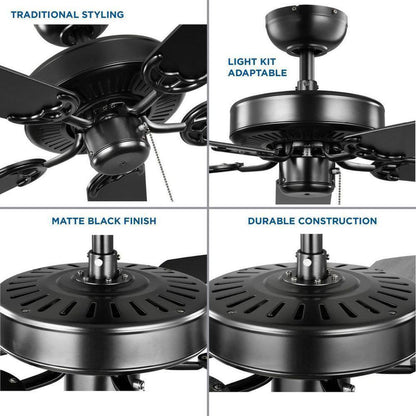Progress Lighting AirPro 52 in. Matte Black 5-Blade Traditional Ceiling Fan