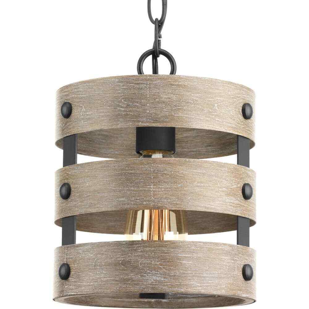 Progress Lighting Gulliver 8-1/2 in. 1-Light Graphite Coastal Drum Mini-Pendant