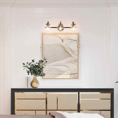 LNC Modern 3-Light Black Vanity Light Brass Wall Light w/ Raspberry Glass Shade